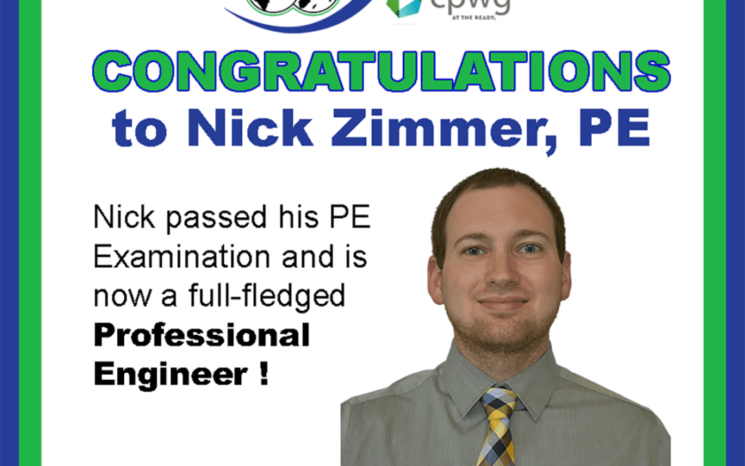 Congratulations to Nick Zimmer, PE